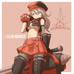 Rule 34 | 10s, 1girl, alisa ilinichina amiella, black footwear, black pantyhose, blue eyes, boots, breasts, elbow gloves, female focus, fingerless gloves, gloves, god eater, god eater burst, hat, large breasts, long hair, looking at viewer, navel, open clothes, open shirt, pantyhose, plaid, shirt, silver hair, skirt, solo, suspender skirt, suspenders, thigh boots, thighhighs, underboob, yabe makoto