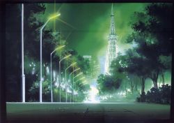 Rule 34 | anchoku 0621, building, cityscape, highres, lamppost, night, no humans, original, outdoors, scenery, tokyo (city), tokyo tower, tree