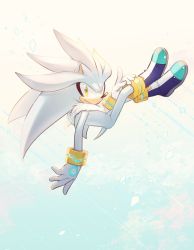 Rule 34 | 1boy, animal nose, boots, closed mouth, floating, full body, furry, furry male, gloves, highres, looking at viewer, male focus, nisibo25, silver the hedgehog, smile, solo, sonic (series), white gloves, yellow eyes