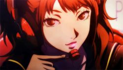 Rule 34 | animated, animated gif, atlus, brown hair, kujikawa rise, licking, lowres, persona, persona 4, persona 4: the ultimate in mayonaka arena, smile, twintails