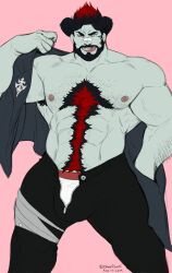 Rule 34 | 1boy, abs, absurdres, bandaid, bandaid on face, bandaid on nose, bara, bare pectorals, body fur, bulge, colored skin, demon boy, demon horns, dhanisani, feet out of frame, final fantasy, final fantasy xiv, grey skin, hairy, highres, horns, jacket, jacket partially removed, large bulge, large pectorals, looking at viewer, male focus, male underwear, mature male, monster boy, muscular, muscular male, navel, navel hair, nipples, open fly, pectorals, seductive smile, short hair, sideburns, smile, solo, sparky (ethorasw), sparse arm hair, sparse chest hair, standing, stomach, thick navel hair, thick thighs, thighs, underwear, undressing, unzipped, veins, veiny arms, warrior of light (ff14), white male underwear, zipper, zipper pull tab