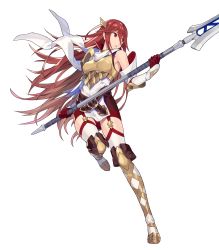 Rule 34 | 1girl, armor, bare shoulders, belt, boots, breastplate, cordelia (fire emblem), dress, female focus, fire emblem, fire emblem awakening, fire emblem heroes, full body, garter straps, gloves, highres, holding, holding polearm, holding spear, holding weapon, katou itsuwa, matching hair/eyes, nintendo, official art, parted lips, polearm, red eyes, red hair, scarf, short dress, shoulder armor, solo, spear, thigh boots, thighhighs, thighs, transparent background, weapon, white scarf, white thighhighs, zettai ryouiki