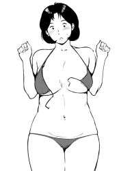 Rule 34 | 1girl, bikini, breasts, ganto, gundam, large breasts, mirai yashima, mobile suit gundam, monochrome, plump, short hair, simple background, swimsuit