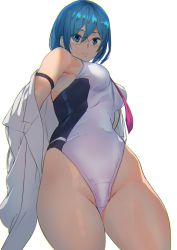 Rule 34 | 1girl, ashiomi masato, blue eyes, blue hair, breasts, closed mouth, dead or alive, dead or alive 6, glasses, highleg, highleg leotard, leotard, looking at viewer, medium breasts, necktie, nico (doa), short hair, simple background, solo, white background