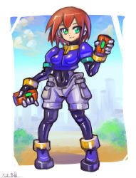 Rule 34 | 1girl, aile (mega man zx), bodystocking, bodysuit, breasts, brown hair, capcom, closed mouth, commentary request, gloves, green eyes, highres, layered sleeves, long sleeves, looking at viewer, mega man (series), mega man battle network, mega man zx, oomasa teikoku, pantyhose, pantyhose under shorts, robot ears, short hair, short over long sleeves, short sleeves, shorts, skin tight, smile, solo, spandex