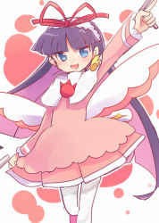 Rule 34 | 1girl, blue eyes, bow, bowtie, capelet, dress, feli (puyopuyo), gothic lolita, hairband, holding, lolita fashion, long hair, looking at viewer, open mouth, pink dress, purple hair, puyopuyo, red bow, red bowtie, smile, white background, white capelet, white feli, white wings, wings, xox xxxxxx