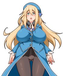Rule 34 | 10s, 1girl, atago (kancolle), bad id, bad pixiv id, blonde hair, breasts, green eyes, hat, huge breasts, kantai collection, kaz (shade), long hair, pantyhose, simple background, solo, thigh gap, white hair