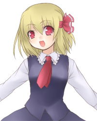 Rule 34 | 1girl, blonde hair, embodiment of scarlet devil, female focus, hair ribbon, jyako, lowres, necktie, outstretched arms, red eyes, red necktie, ribbon, rumia, short hair, solo, spread arms, touhou