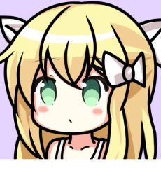 Rule 34 | 1girl, azur lane, bare shoulders, blonde hair, blush stickers, bow, closed mouth, collarbone, commentary request, forbin (azur lane), green eyes, hair between eyes, hair bow, long hair, nagato-chan, portrait, purple background, simple background, solo, white bow