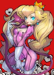 Rule 34 | 1girl, bodysuit, boots, breasts, cleavage, cleavage cutout, clothing cutout, cosplay, crown, dakusuta, gloves, hair ornament, highres, long hair, looking at viewer, mario (series), mask, medium breasts, nintendo, persona, persona 5, princess peach, smile, super smash bros., tail, takamaki anne, takamaki anne (cosplay), thigh boots, thighhighs, tongue, tongue out, twintails, whip