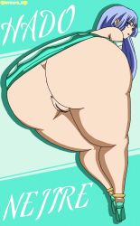 Rule 34 | 1girl, anus, ass, bent over, blue eyes, blue hair, boku no hero academia, character name, clothes lift, darkuro 27, dress, dress lift, female focus, hadou nejire, high heels, huge ass, long hair, looking at viewer, looking back, pussy, tagme