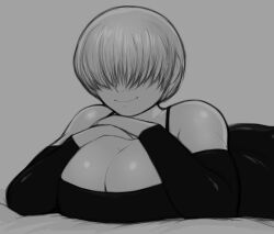 1girl ass bed breasts cleavage curvy dress female_focus huge_ass kierus large_breasts long_hair lying on_bed on_stomach pale_skin shermie_(kof) smile smiley_face the_king_of_fighters top-down_bottom-up wide_hips