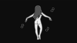 Rule 34 | 1girl, animated, animated gif, ass, ass shake, barefoot, breasts, completely nude, dancing, ekoda-chan, long hair, medium breasts, monochrome, nude, rinshi!! ekoda-chan, sideboob, solo