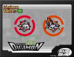 Rule 34 | 2others, digimon, digimon (creature), digimon legendary skies, fuximon, green eyes, multiple others, pixel art, tail