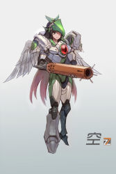 Rule 34 | 1girl, adapted costume, arm cannon, blizzard (company), cosplay, crossover, facial mark, facial tattoo, highres, mechanical wings, overwatch, overwatch 1, pharah (overwatch), pharah (overwatch) (cosplay), reiuji utsuho, tattoo, touhou, weapon, wings, zhengyifan7