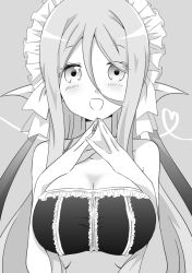 Rule 34 | 10s, 1girl, :d, bad id, bad pixiv id, breasts, cleavage, female focus, fingers together, fins, gills, greyscale, head fins, large breasts, looking at viewer, mermaid, meroune lorelei, momi (momishidaku), monochrome, monster girl, monster musume no iru nichijou, open mouth, smile, solo, upper body, webbed hands