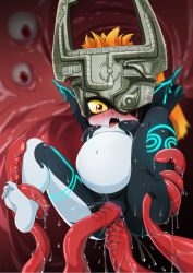 Rule 34 | 1girl, abutomato, anal, barefoot, blush, censored, feet, female focus, helmet, highres, midna, monster girl, navel, nintendo, open mouth, pointy ears, pussy juice, solo, stomach bulge, tears, tentacle sex, tentacles, the legend of zelda, the legend of zelda: twilight princess, vaginal