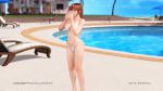 Rule 34 | 1girl, 3d, animated, ass, sound, bare shoulders, bikini, breasts, brown eyes, brown hair, cleavage, dead or alive, dead or alive xtreme, dead or alive xtreme 3 fortune, hip focus, kasumi (doa), large breasts, legs, long hair, navel, outdoors, sky, solo, spinning, swimsuit, thighs, title, video, water, video