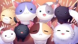Rule 34 | :3, :d, = =, animal, black eyes, cat, closed eyes, game cg, highres, looking at viewer, no humans, nyan cafe macchiato, open mouth, smile, tail, too many, too many cats, whiskers, yukie (peach candy)