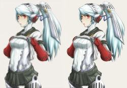 Rule 34 | 1girl, android, ao usagi, atlus, blue hair, breasts, censored, clothes lift, grey background, headgear, high ponytail, houndstooth, joints, labrys (persona), long hair, megami tensei, miniskirt, mosaic censoring, no nipples, persona, persona 4, persona 4: the ultimate in mayonaka arena, pixelated, pleated skirt, ponytail, red eyes, ringed eyes, robot joints, school uniform, serafuku, shin megami tensei, shirt lift, simple background, skirt, solo, thumbnail surprise