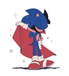 Rule 34 | 1boy, animal ears, animal nose, cape, cape lift, closed eyes, closed mouth, commentary request, full body, furry, furry male, gloves, male focus, mo0n friend, red cape, red footwear, shoes, simple background, smile, solo, sonic (series), sonic the hedgehog, standing, tail, white background, white gloves