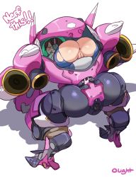Rule 34 | 1girl, anus, ass, ass cutout, brown hair, cleft of venus, clothing cutout, cockpit, d.va (overwatch), english text, facial mark, from behind, headphones, highres, lightsource, looking at viewer, looking back, mecha, meka (overwatch), open mouth, overwatch, overwatch 1, pussy, robot, simple background, solo, text focus, torn clothes, uncensored, whisker markings