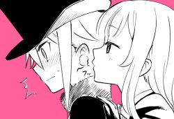 Rule 34 | 2girls, ^^^, ange (princess principal), bad id, bad pixiv id, blowing in ear, blush, from side, hand on another&#039;s shoulder, hat, multiple girls, niina ryou, princess (princess principal), princess principal, profile, red background, simple background, top hat, yuri