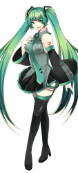 Rule 34 | 1girl, aqua eyes, aqua hair, bad id, bad pixiv id, bare shoulders, blue nails, boots, detached sleeves, hatsune miku, high heels, highres, legs, long hair, nail polish, necktie, open mouth, roh nam kyung, shoes, solo, thigh boots, thighhighs, twintails, very long hair, vocaloid, zettai ryouiki