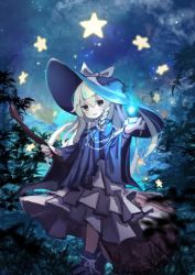 Rule 34 | 1girl, :d, black hat, blonde hair, bow, braid, broom, chii (tsumami tsumamare), forest, full body, hat, hat bow, holding, holding broom, jewelry, kirisame marisa, long hair, long sleeves, looking at viewer, nature, necklace, night, open mouth, outdoors, side braid, single braid, sky, smile, solo, standing, star (sky), star (symbol), starry sky, touhou, white bow, wide sleeves, witch, witch hat, yellow eyes