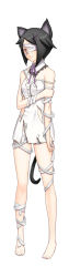 Rule 34 | 1girl, absurdres, animal ears, ar tonelico, ar tonelico iii, bandage over one eye, bandages, barefoot, black hair, bow, camisole, cat ears, cat tail, feet, filament (ar tonelico), gust, hair ornament, hairclip, highres, legs, long image, nagi ryou, off shoulder, official art, pink eyes, red eyes, short hair, solo, strap slip, tail, tall image, torn camisole, torn clothes
