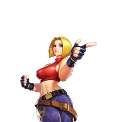 Rule 34 | 1girl, blonde hair, blue eyes, blue mary, breasts, fingerless gloves, gloves, large breasts, midriff, navel, official art, snk, the king of fighters