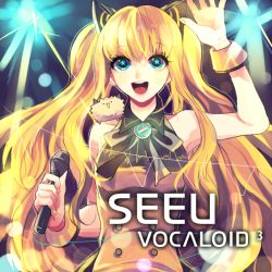 Rule 34 | + +, 1girl, :d, animal, animal ears, animal on shoulder, bare shoulders, blonde hair, blue eyes, cat ears, character name, copyright name, gradient background, gulung (epdlql30), long hair, microphone, nail polish, open mouth, seeu, sleeveless, smile, solo, star-shaped pupils, star (symbol), symbol-shaped pupils, very long hair, vocaloid, waving, wrist cuffs, yellow nails