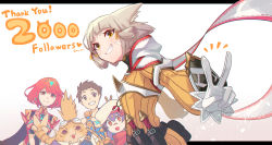 Rule 34 | 1boy, 3girls, :d, absurdres, animal ears, blunt bangs, bodysuit, brown eyes, brown hair, cat ears, english text, gloves, goggles, goggles on head, grin, hat, hey cre, highres, multiple girls, nia (xenoblade), nopon, open mouth, orange eyes, poppi (xenoblade), poppi alpha (xenoblade), pyra (xenoblade), red hair, rex (xenoblade), short hair, silver hair, simple background, smile, tiara, tora (xenoblade 2), upper body, v, white background, white gloves, xenoblade chronicles (series), xenoblade chronicles 2, yellow bodysuit, yellow eyes