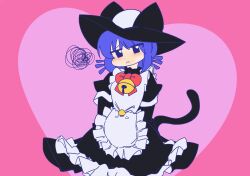 Rule 34 | 1other, androgynous, angry, animal ear headwear, animal ears, arms behind back, bell, black hat, blue hair, blush, cat ears, cat tail, collar, fake animal ears, frown, hat, looking at viewer, maid, niko (oneshot), oneshot (game), pbj6541, tail, whiskers