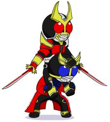 Rule 34 | 2boys, belt, carrying, dual wielding, holding, kamen rider, kamen rider agito, kamen rider agito (series), kamen rider kuuga, kamen rider kuuga (series), kamen rider wizard (series), mask, multiple boys, redol, shoulder carry, sword, tailcoat, trembling, weapon