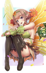 Rule 34 | 1girl, :d, ass, bare shoulders, black footwear, blue background, blush, boots, breasts, butterfly wings, cleavage, commentary request, convenient leg, dress, fairy, fairy wings, fire emblem, fire emblem heroes, floating, floating object, flower, frilled dress, frills, full body, gonzarez, gradient clothes, gradient hair, hair flower, hair ornament, halterneck, highres, hugging own legs, insect wings, knees up, leaf, looking at viewer, medium breasts, multicolored hair, nintendo, open mouth, orange hair, peony (fire emblem), pointy ears, see-through, sideboob, sidelocks, sitting, sleeveless, sleeveless dress, smile, solo, sparkle, thigh boots, thighhighs, wings, wrist cuffs