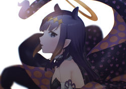 Rule 34 | 1girl, animal ears, bare shoulders, black collar, black dress, black hair, blue eyes, blunt bangs, collar, dress, elbow gloves, fang, flat chest, from side, fur-trimmed collar, fur trim, gloves, gradient hair, halo, headpiece, highres, hololive, hololive english, itagaku, long hair, looking at viewer, multicolored hair, ninomae ina&#039;nis, ninomae ina&#039;nis (1st costume), orange hair, parted lips, pointy ears, profile, sidelocks, sideways glance, single elbow glove, solo, strapless, strapless dress, tentacle hair, tentacles, tube dress, upper body, very long hair, virtual youtuber