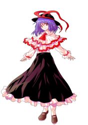 Rule 34 | 1girl, alphes (style), ascot, bad id, bad pixiv id, dairi, dress, female focus, frills, full body, hat, highres, looking at viewer, nagae iku, parody, purple hair, red eyes, short hair, smile, solo, style parody, touhou, transparent background
