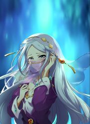 Rule 34 | 1girl, blue eyes, blush, confession, illucia (langrisser), langrisser, langrisser mobile, long hair, looking at viewer, official art, white hair
