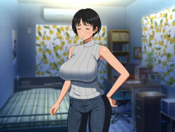 Rule 34 | 1girl, black hair, breasts, female focus, haruharutei, large breasts, mature female, open mouth