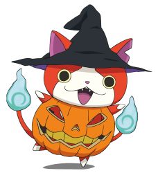Rule 34 | 10s, artist request, cat, fangs, flame-tipped tail, flat color, full body, halloween, haramaki, hat, jack-o&#039;-lantern, jibanyan, multiple tails, no humans, notched ear, official art, open mouth, pumpkin, solo, tail, transparent background, two tails, witch hat, traditional youkai, youkai watch