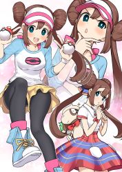 Rule 34 | 1girl, black pantyhose, blouse, blush, bow, brown hair, buttons, collared shirt, commentary request, couzone, creatures (company), double bun, double v, eyelashes, floating hair, game freak, gen 2 pokemon, hair bun, hand on own chin, highres, holding, holding poke ball, multiple views, nintendo, open mouth, pantyhose, plaid, plaid skirt, poke ball, poke ball (basic), pokemon, pokemon (creature), pokemon bw2, pokemon masters ex, pokestar studios, raglan sleeves, rosa (pokemon), shirt, shoes, short shorts, short sleeves, shorts, sidelocks, skirt, sleeves past elbows, smeargle, smile, sneakers, sparkle, stroking own chin, teeth, tongue, twintails, v, visor cap, white shirt, yellow shorts