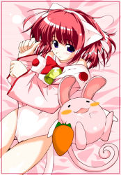 Rule 34 | animal ears, bed, bell, blue eyes, blush, bow, cat ears, cat tail, pajamas, red hair, tail