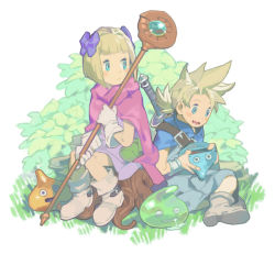 Rule 34 | 1boy, 1girl, blonde hair, blue eyes, blush, bow, brother and sister, cape, closed mouth, dragon quest, dragon quest v, dress, gloves, hair bow, hero&#039;s daughter (dq5), hero&#039;s son (dq5), open mouth, sarmat, short hair, siblings, smile, twins