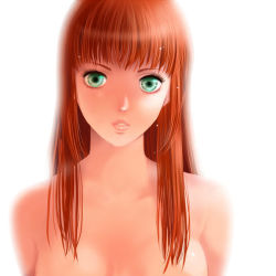Rule 34 | 1girl, breasts, green eyes, long hair, looking at viewer, maronee san, nude, original, red hair, solo, upper body