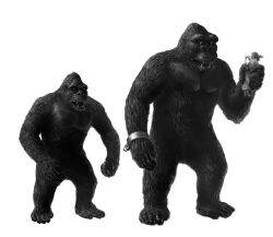Rule 34 | 1girl, ann darrow, ape, cuffs, dress, dual persona, giant, giant monster, gorilla, highres, king kong, king kong (1933), king kong (series), monochrome, monster, restraints, rko radio pictures, shackles, size comparison, size difference, ultra-taf