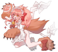 Rule 34 | 1girl, absurdres, animal ear fluff, animal ears, animal hands, apron, bell, blush, breasts, cat hair ornament, cat paws, collar, fang, fangs, fate/grand order, fate (series), fox ears, fox tail, full body, gloves, hair ornament, highres, jingle bell, large breasts, long hair, looking at viewer, maid headdress, naked apron, neck bell, open mouth, paw gloves, paw shoes, pink hair, ponytail, sb lama, shoes, simple background, solo, sparkle, tail, tamamo (fate), tamamo cat (fate), tamamo cat (third ascension) (fate), white background