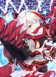 Rule 34 | 1girl, admiral graf spee (azur lane), admiral graf spee (world&#039;s cutest) (azur lane), admiral graf spee (world&#039;s cutest) (azur lane), azur lane, bikini, bikini top only, black bikini, blue eyes, breasts, claws, commentary request, frilled skirt, frills, from above, glowstick, leg up, looking at viewer, mechanical hands, medium breasts, multicolored hair, nogisaka kushio, scarf, scarf over mouth, short hair, sidelocks, skirt, solo, sparkle, standing, standing on one leg, streaked hair, swimsuit, underboob, white hair