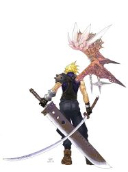 Rule 34 | 1990s (style), blonde hair, buster sword, cloud strife, dual wielding, final fantasy, final fantasy vii, holding, katana, masamune (ff7), single wing, sword, weapon, wings