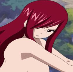 Rule 34 | 1girl, animated, animated gif, bouncing breasts, breasts, brown eyes, doggystyle, erza scarlet, fairy tail, long hair, lowres, nipples, red hair, sex, sex from behind